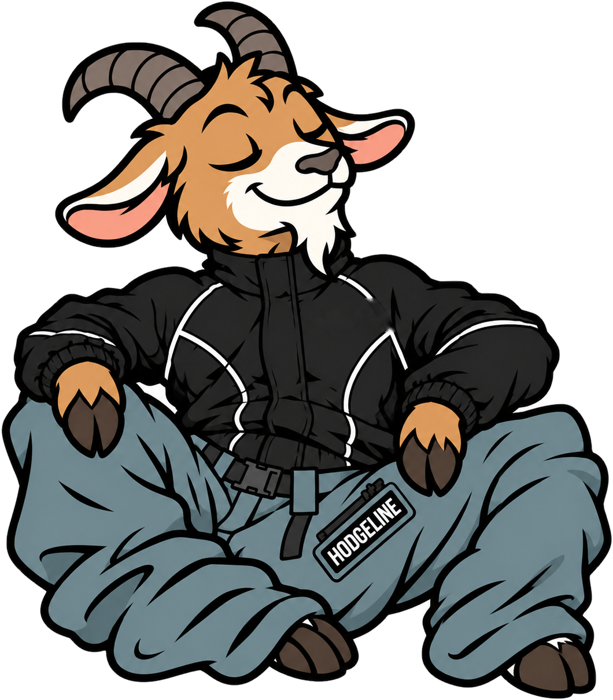 The Hodgeline goat in a Shell and baggy pants